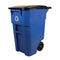 50 Gallon Blue Commercial Heavy Duty Rollout Recycler Trash Can Container - YourGardenStop
