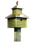 Pinion Green Birdhouse with White / Bright Copper Roof and Rooster Top - YourGardenStop
