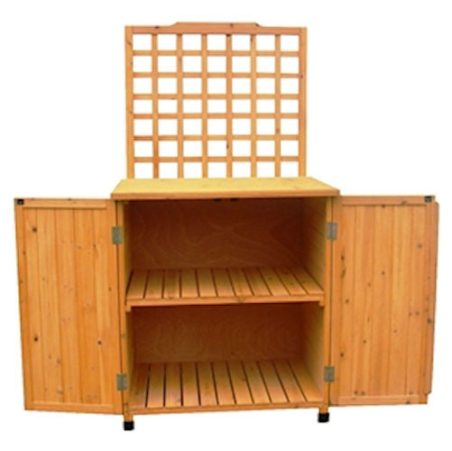 Outdoor Storage Solid Wood Cabinet Potting Bench with Hanging Lattice Trellis - YourGardenStop