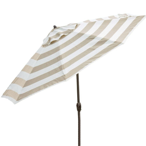 Beige and White Stripe 7.5 Ft Collar Tilt Patio Umbrella with Crank - YourGardenStop