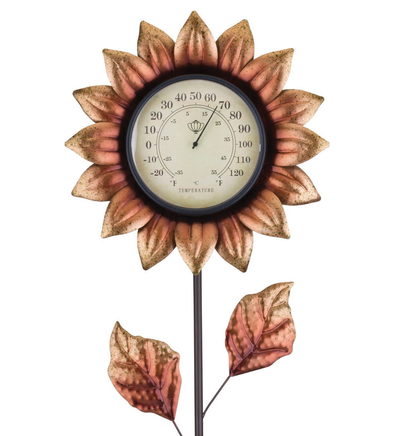 Flower Thermometer Stake by Regal (Yellow, Galvanized & Copper) - YourGardenStop