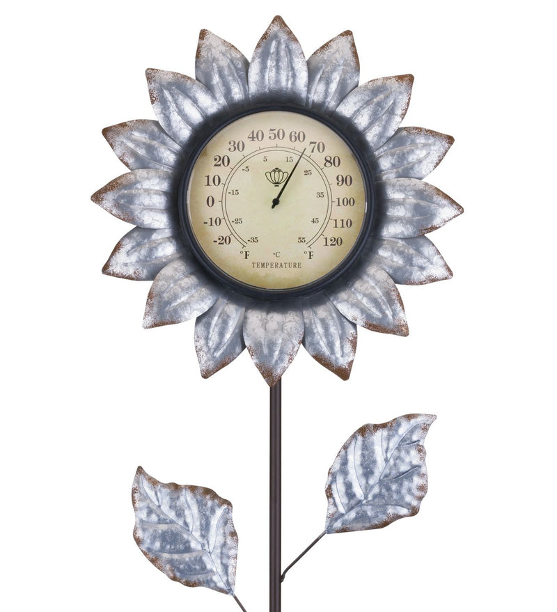 Flower Thermometer Stake by Regal (Yellow, Galvanized & Copper) - YourGardenStop