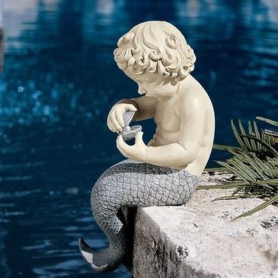 Young Little Sitting Mermaid Statue with Oyster & Pearl - YourGardenStop