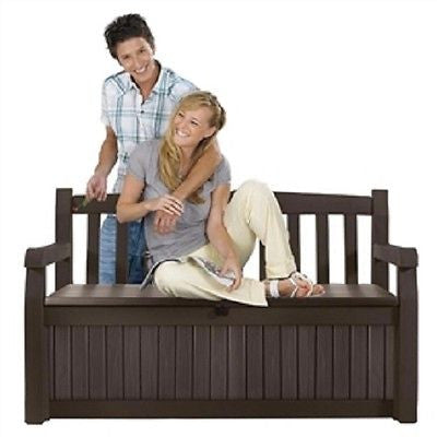 Outdoor Garden Bench with Arm Rest and Storage Box in Dark Brown - YourGardenStop