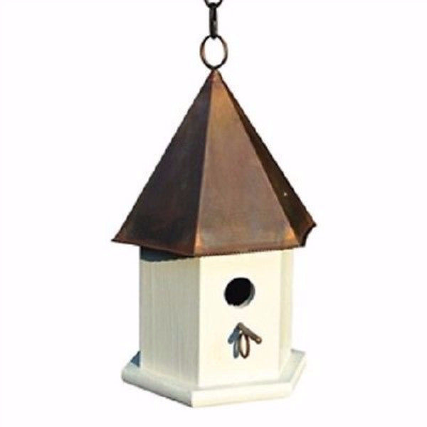 White Wood Songbird Birdhouse with Brown Copper Roof - YourGardenStop