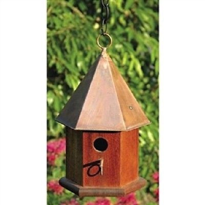 Mahogany Wood Songbird Birdhouse with Shiny Copper Roof - YourGardenStop