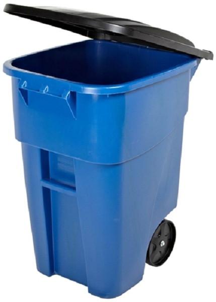 50 Gallon Blue Commercial Heavy Duty Rollout Trash Can WasteUtility Container - YourGardenStop