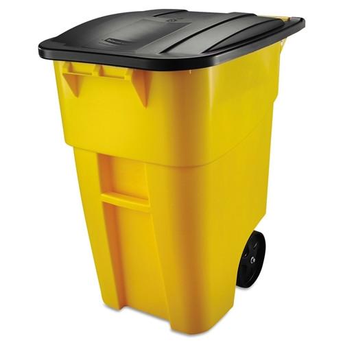 50 Gallon Yellow Commercial Heavy Duty Rollout Trash Can WasteUtility Container - YourGardenStop