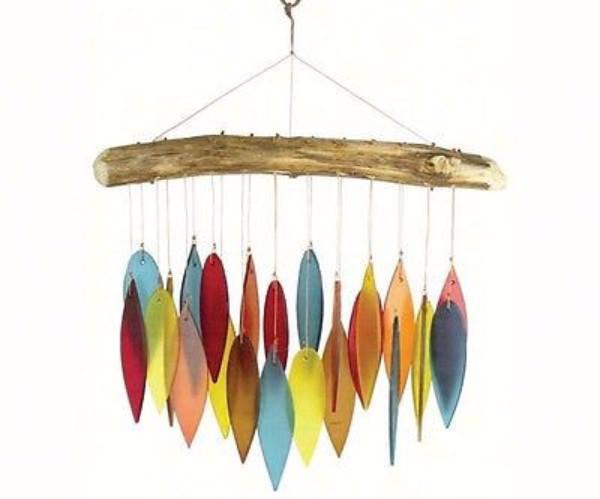 Santa Fe Colors Leaves & Driftwood Glass Chime - YourGardenStop
