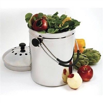 Stainless Steel Kitchen Compost Bin w/Charcoal Filter - YourGardenStop