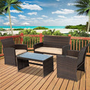 Brown Resin Wicker 4 Piece Modern Patio Furniture Set with Beige Padded Cushions - YourGardenStop