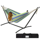 Portable Blue Green Stripe Cotton Hammock with Metal Stand Carry Case - YourGardenStop