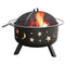 Stars Moon Sky Black Steel Fire Pit Bowl with Screen Cooking Grate and Poker - YourGardenStop