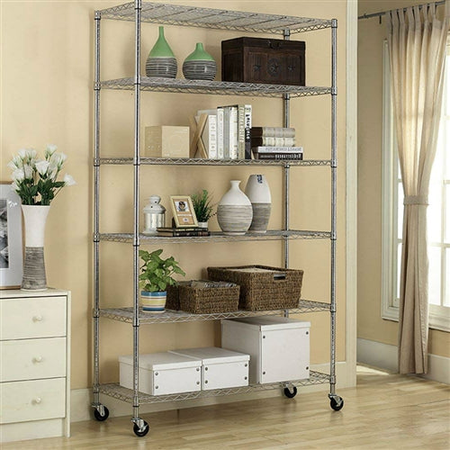 Heavy Duty 6-Shelf Metal Storage Rack Shelving Unit with Casters - YourGardenStop