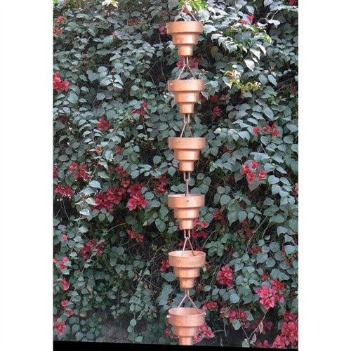 Pure Copper 8.5 Ft Long Rain Chain with Wide Mouth Funnel Cups - YourGardenStop