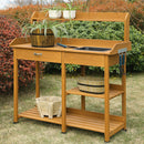 Wooden Potting Bench Work Table-sink Light Oak Finish - YourGardenStop