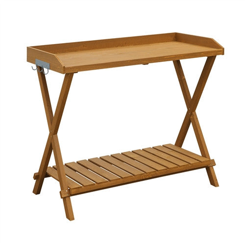 Outdoor Folding Garden Table Potting Bench with Slatted Bottom - YourGardenStop