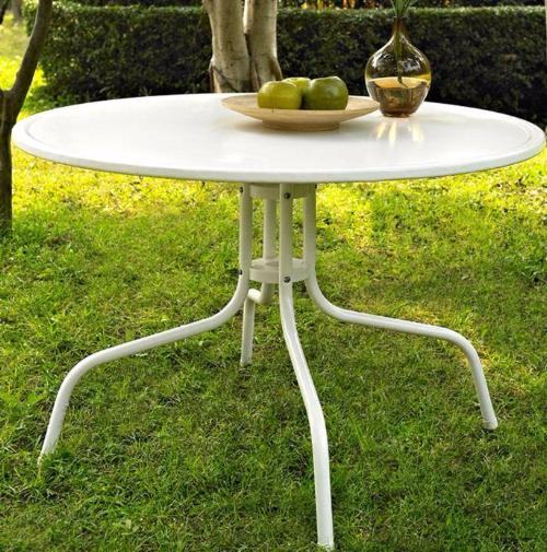 Round Patio Dining Table in White Outdoor UV Resistant Metal - YourGardenStop