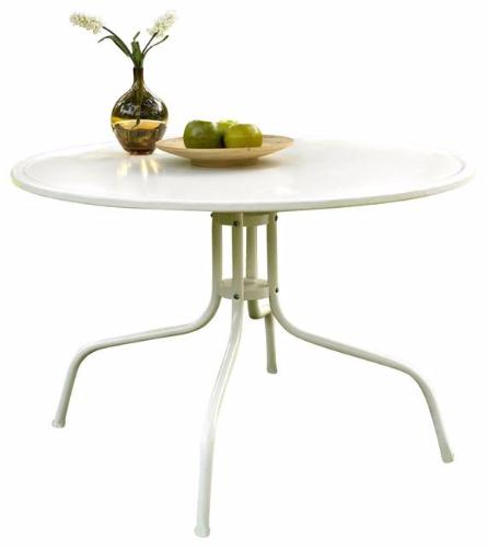 Round Patio Dining Table in White Outdoor UV Resistant Metal - YourGardenStop