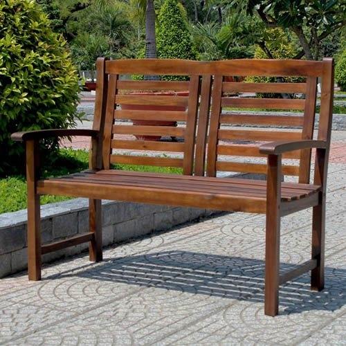 Contemporary Outdoor 2-Seat Garden Bench with Weather Resistant Wood Finish - YourGardenStop