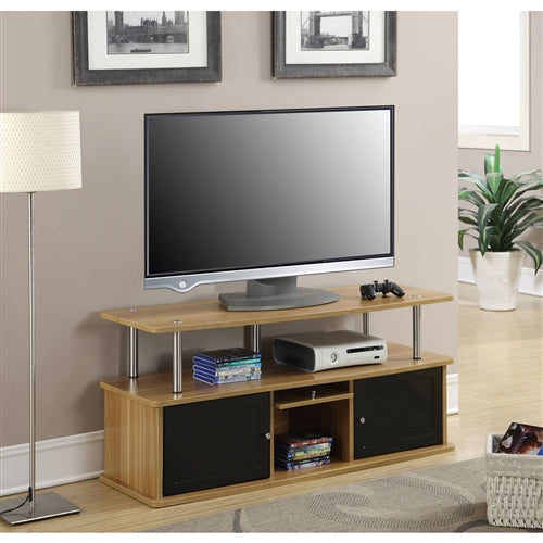 Modern 50 inch TV Stand in Light Oak Black Wood Finish - YourGardenStop