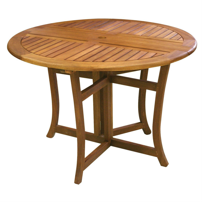 Outdoor Folding Wood Patio Dining Table 43-inch Round with Umbrella Hole - YourGardenStop