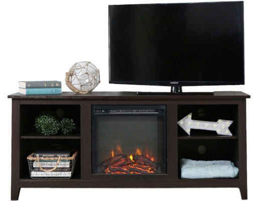 Espresso Wood 58 inch TV Stand Electric Fireplace Space Heater - YourGardenStop