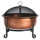 Hammered Copper Fire Pit with Wrought Iron Stand and Spark Screen - YourGardenStop
