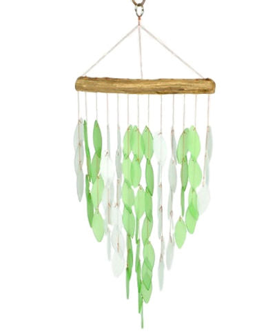 Green or Blue Waterfall Wind Chime Glass/Driftwood Ocean - YourGardenStop