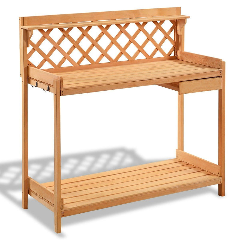Outdoor Home Garden Wooden Potting Bench with Storage Drawer - YourGardenStop