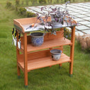 Outdoor Garden Wood Potting Bench Storage Shelf with Metal Top - YourGardenStop