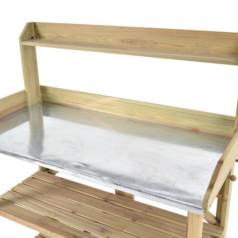 Outdoor Garden Workstation Potting Bench with Metal Top - YourGardenStop