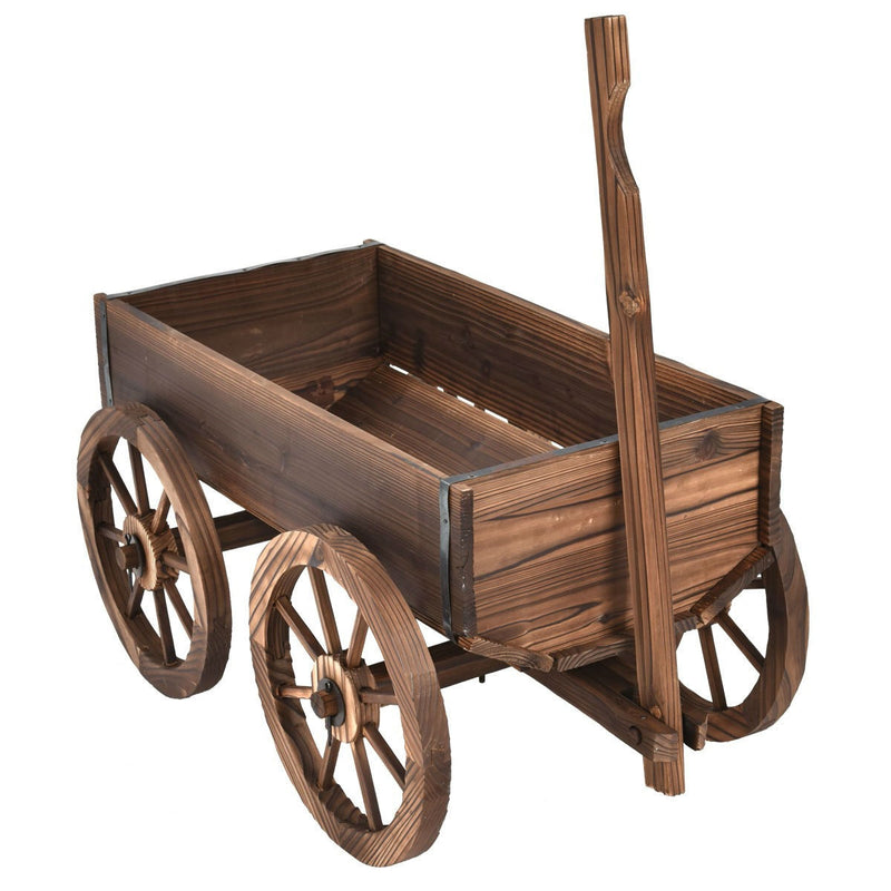 Mobile Half Barrel Solid Wood Planter Box on Wooden Wheels - YourGardenStop
