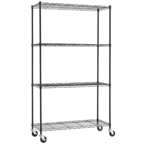 Heavy Duty Black Steel 4-Tier Shelving Unit with Locking Casters - YourGardenStop