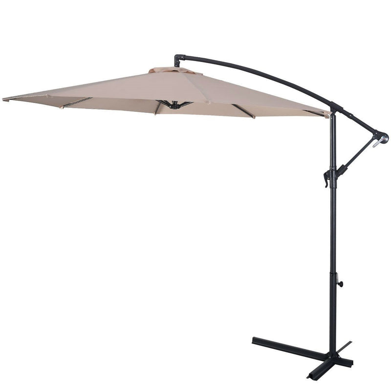 Beige 10-Ft Outdoor Steel Pole Tilt Crank Offset Patio Umbrella - YourGardenStop
