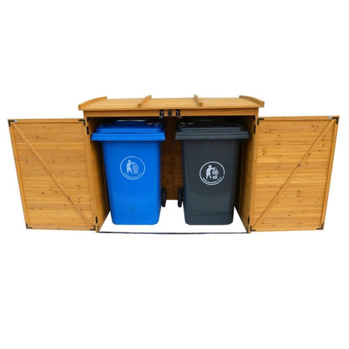 Outdoor 65 x 38 inch Wood Storage Shed for Trash Garbage Recycle Bins - YourGardenStop