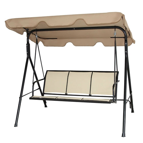 Outdoor Porch Patio 3-Person Canopy Swing in Light Brown - YourGardenStop