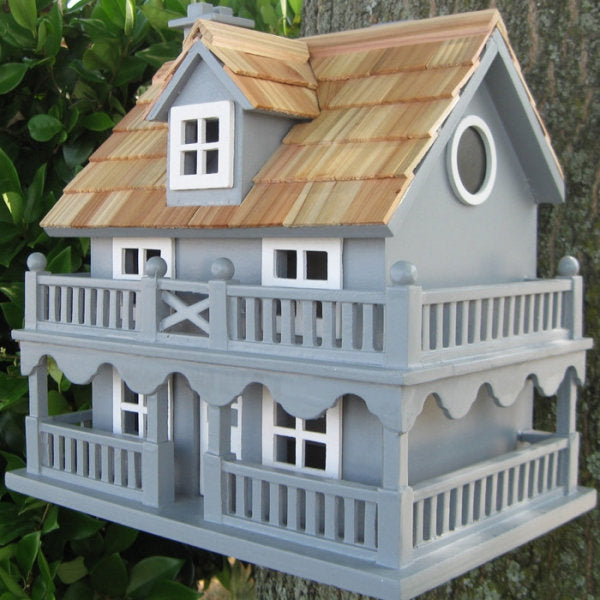 Light Blue Wooden Cottage Birdhouse with Removable Back - YourGardenStop
