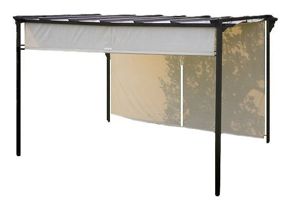 10ftx12ft Dark Brown Steel Pergola with Retractable Ivory Shade Canopy - YourGardenStop