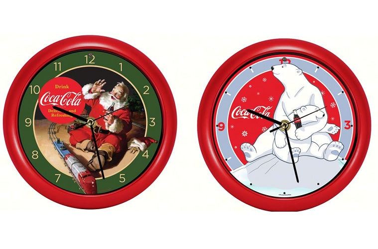 Coca-Cola Santa w/Train or Polar Bear w/Cub 8 inch Sound Clock - YourGardenStop