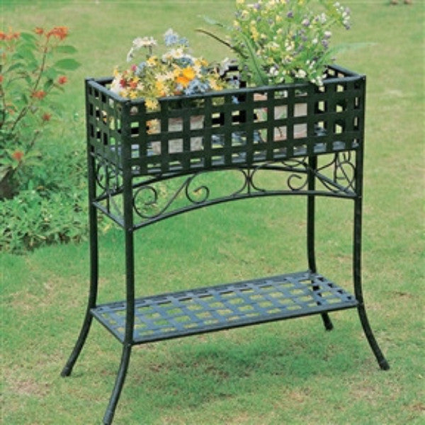 Elevated Rectangular Metal Planter Stand in Black Wrought Iron - YourGardenStop