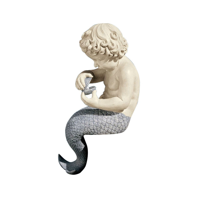 Young Little Sitting Mermaid Garden Statue with Oyster and Pearl - YourGardenStop