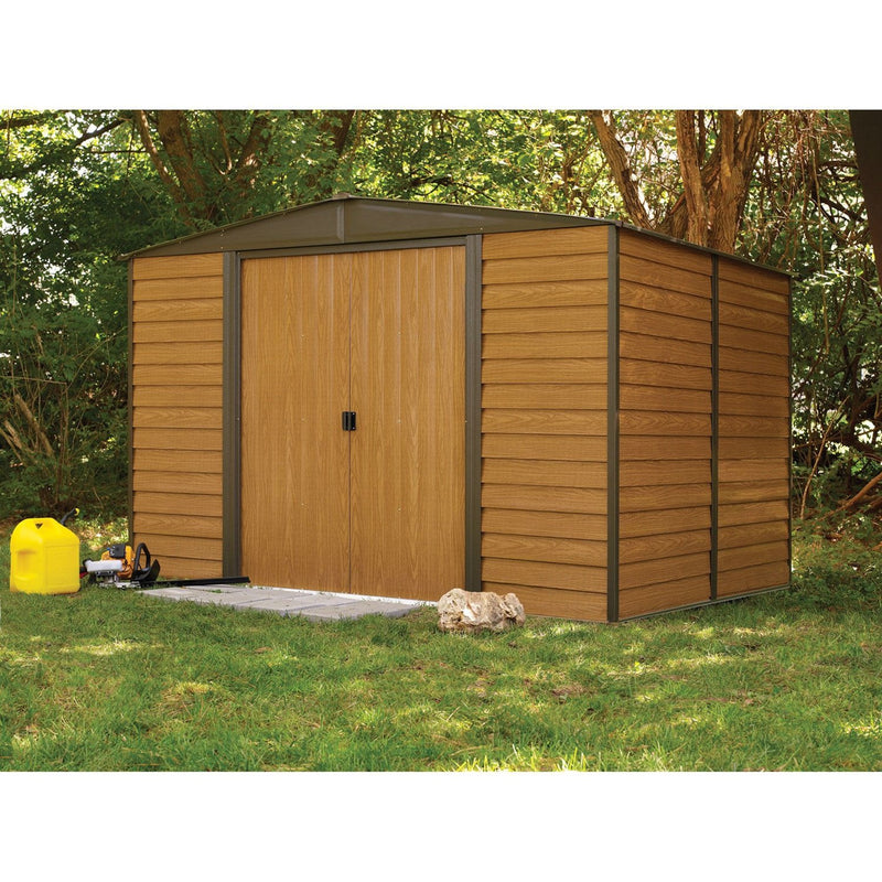 Outdoor 10 x 12-ft Steel Storage Shed With Woodgrain Panels