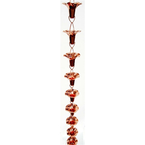 Pure Copper 8-Ft Flower Rain Chain Rainwater Gutter Downspout - YourGardenStop