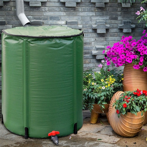 Portable 60-Gallon Rain Barrel Collapsible with Zippered Top in Green - YourGardenStop