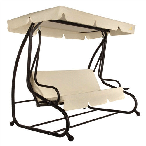 3-Seat Canopy Swing with Beige Cushions - YourGardenStop