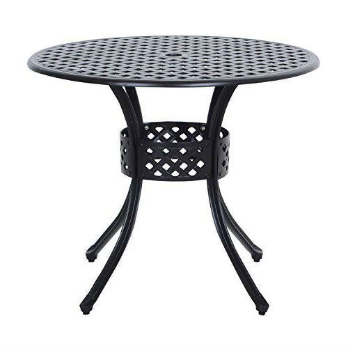 Round Metal 36 inch Outdoor Patio Table in Black Cast Aluminum - YourGardenStop