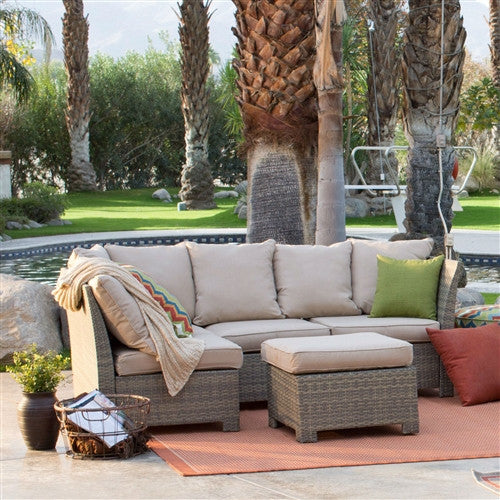 Natural Outdoor Wicker Resin Patio Furniture Conversation Set - YourGardenStop