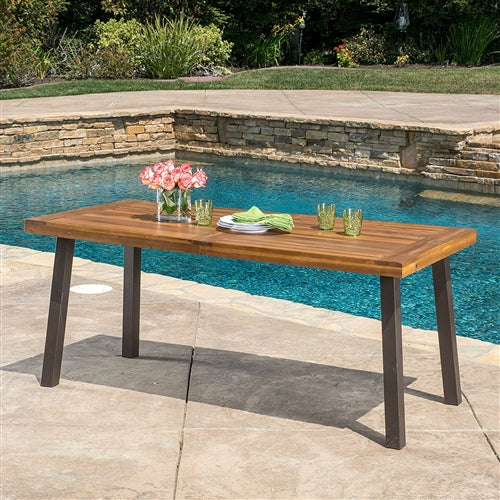 Acacia Wood 69 x 32 inch Outdoor Patio Dining Table in Teak Finish - YourGardenStop