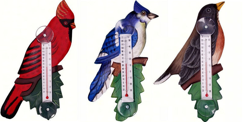 Cardinal, Robin or Blue Jay on a Branch Small Window Thermometers - YourGardenStop